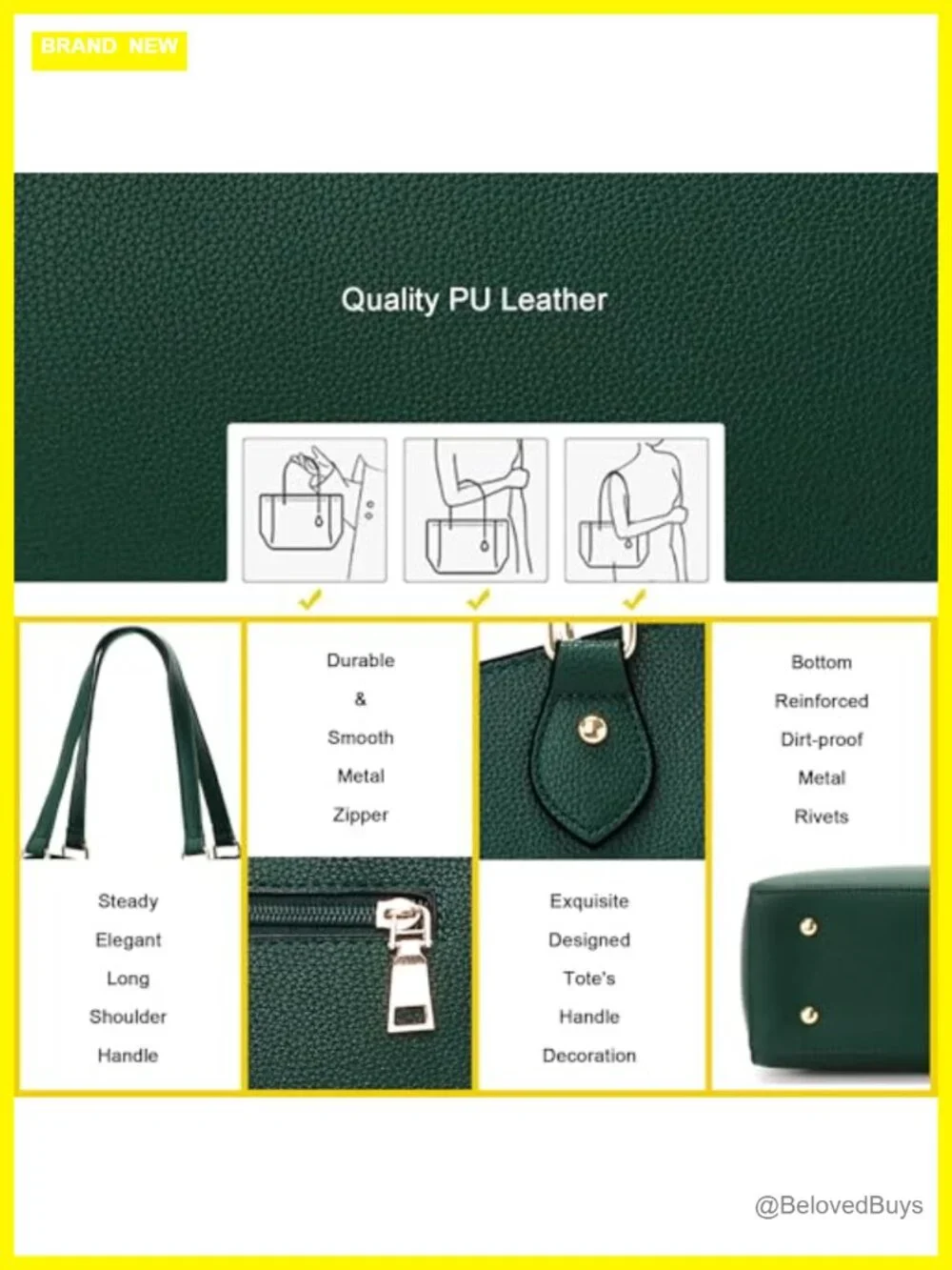 Large Tote Handbag PU Leather Shoulder Bag Vegan Leather Purse